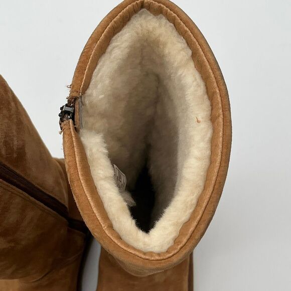 UGG Women’s Tall Zip Boots Sz 6 Chestnut Brown Suede Shearling Lined Winter Cozy - Picture 5 of 12